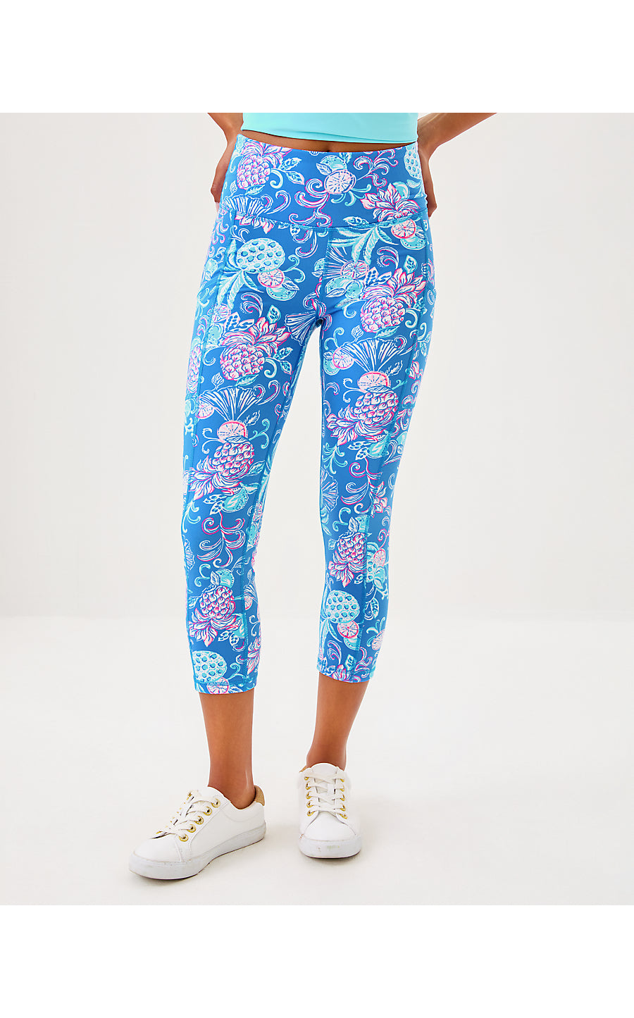 WEEKENDER HIGH RISE CROP UPF 50+, SUNWASHED BLUE CITRUS CRUSH