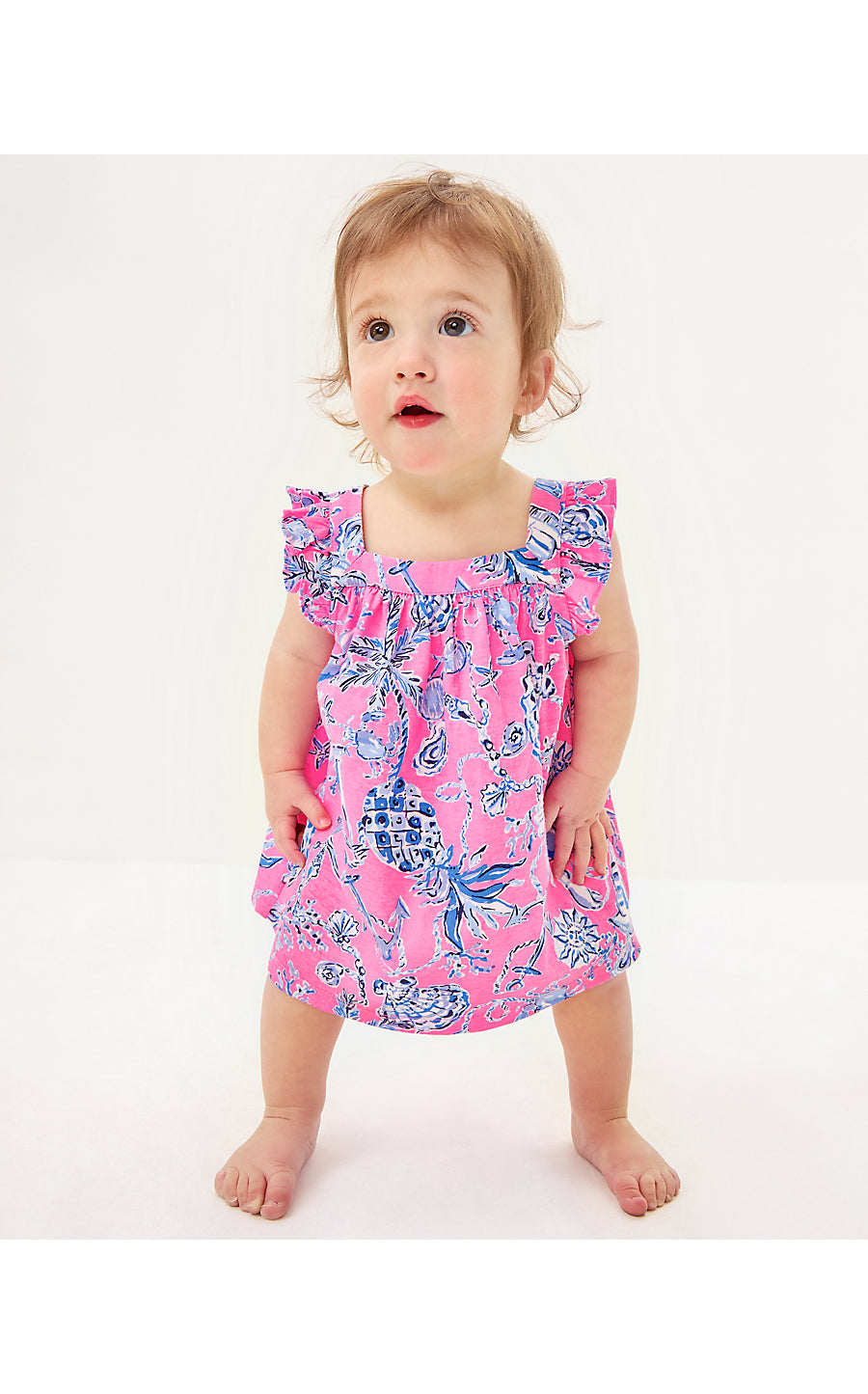PLUMERIA INFANT DRESS, ROUSSEAU PINK BAREFOOT BEACHCOMBERS