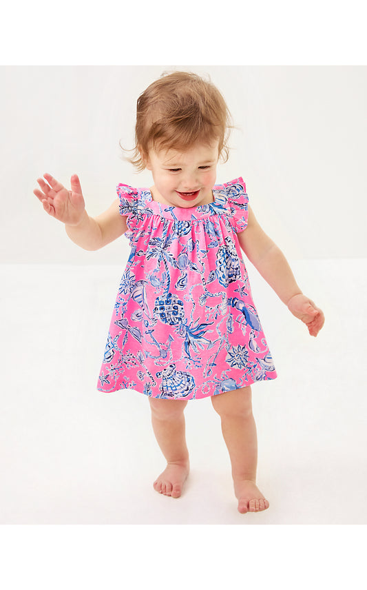 PLUMERIA INFANT DRESS, ROUSSEAU PINK BAREFOOT BEACHCOMBERS