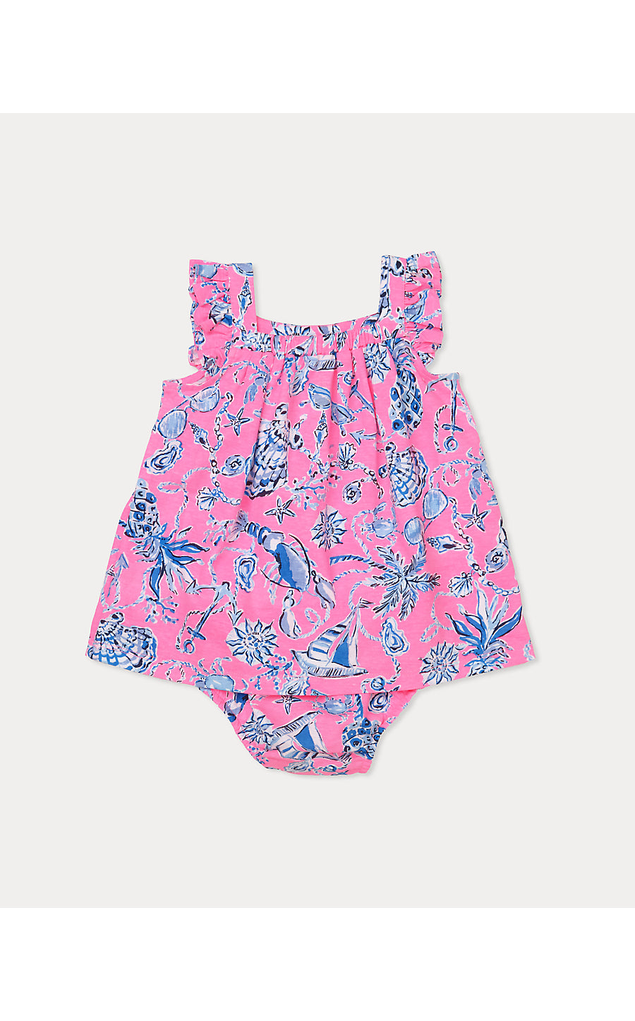 PLUMERIA INFANT DRESS, ROUSSEAU PINK BAREFOOT BEACHCOMBERS