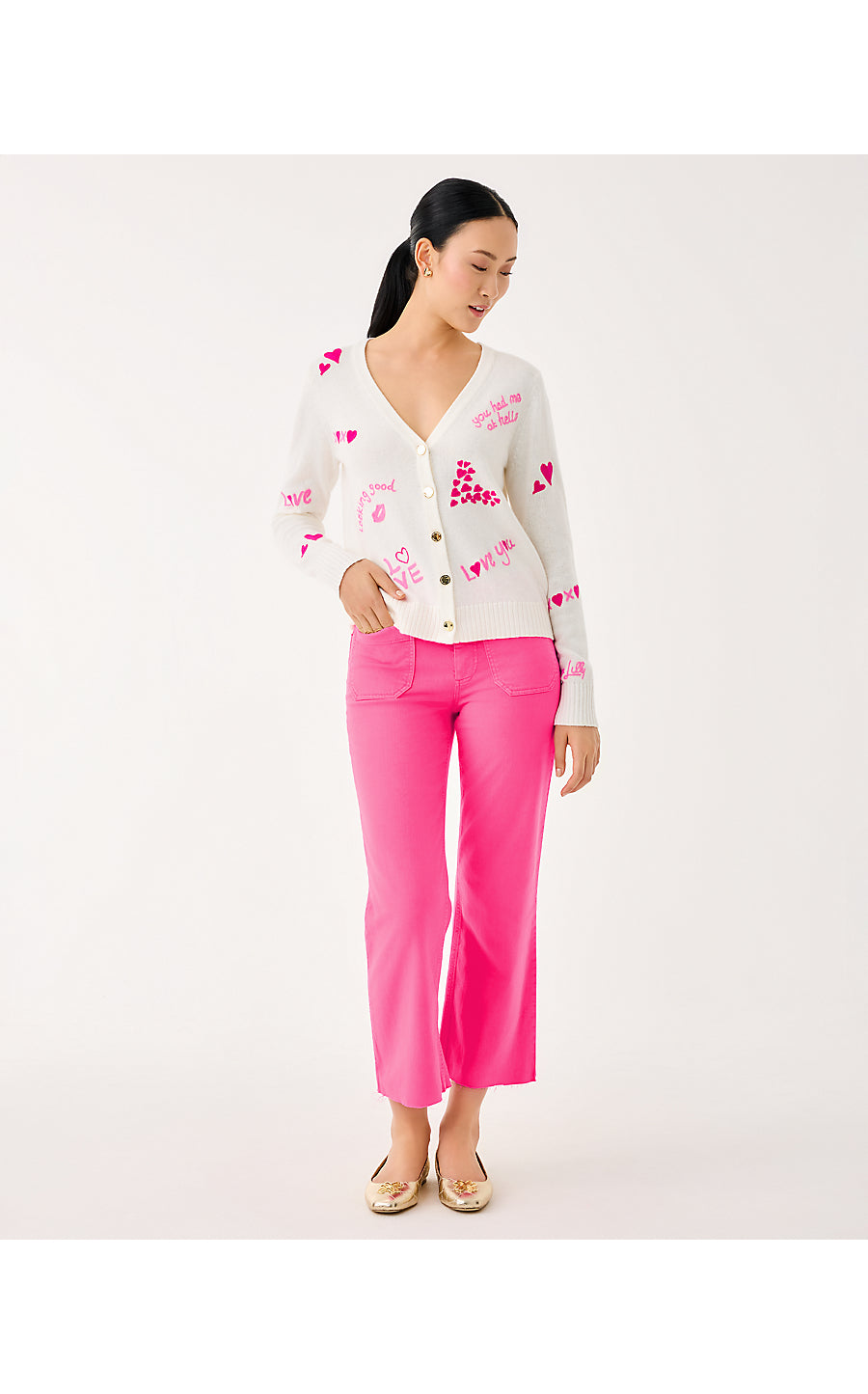 TIPPERY CARDIGAN, COCONUT VALENTINES DAY EMBROIDERY