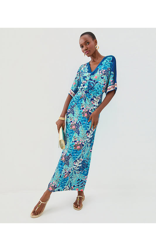 ADALYN MAXI DRESS, STARLIGHT NAVY BEST FRONDS FOREVER ENGINEERED KNIT MAXI