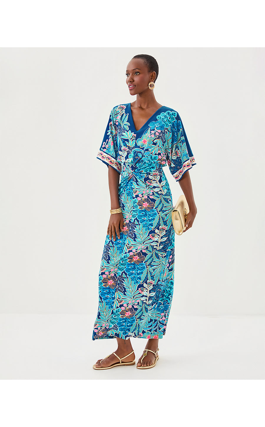 ADALYN MAXI DRESS, STARLIGHT NAVY BEST FRONDS FOREVER ENGINEERED KNIT MAXI