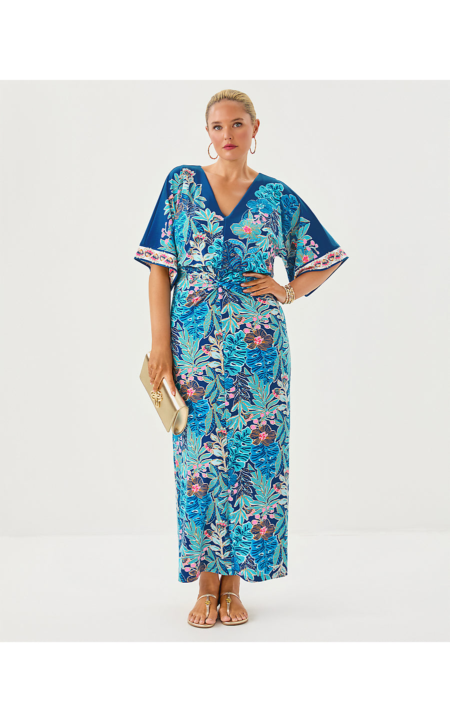 ADALYN MAXI DRESS, STARLIGHT NAVY BEST FRONDS FOREVER ENGINEERED KNIT MAXI