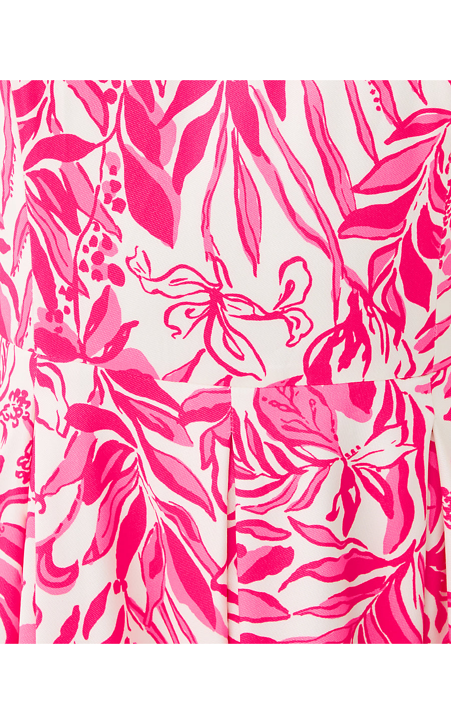 LORADONNA STRETCH MIDI DRESS, SUN SHELL PINK FESTIVE FRONDS ENGINEERED WOVEN DRESS