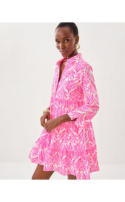 ANGIE DRESS, PINK BLISS SHADY BABE ENGINEERED WOVEN DRESS