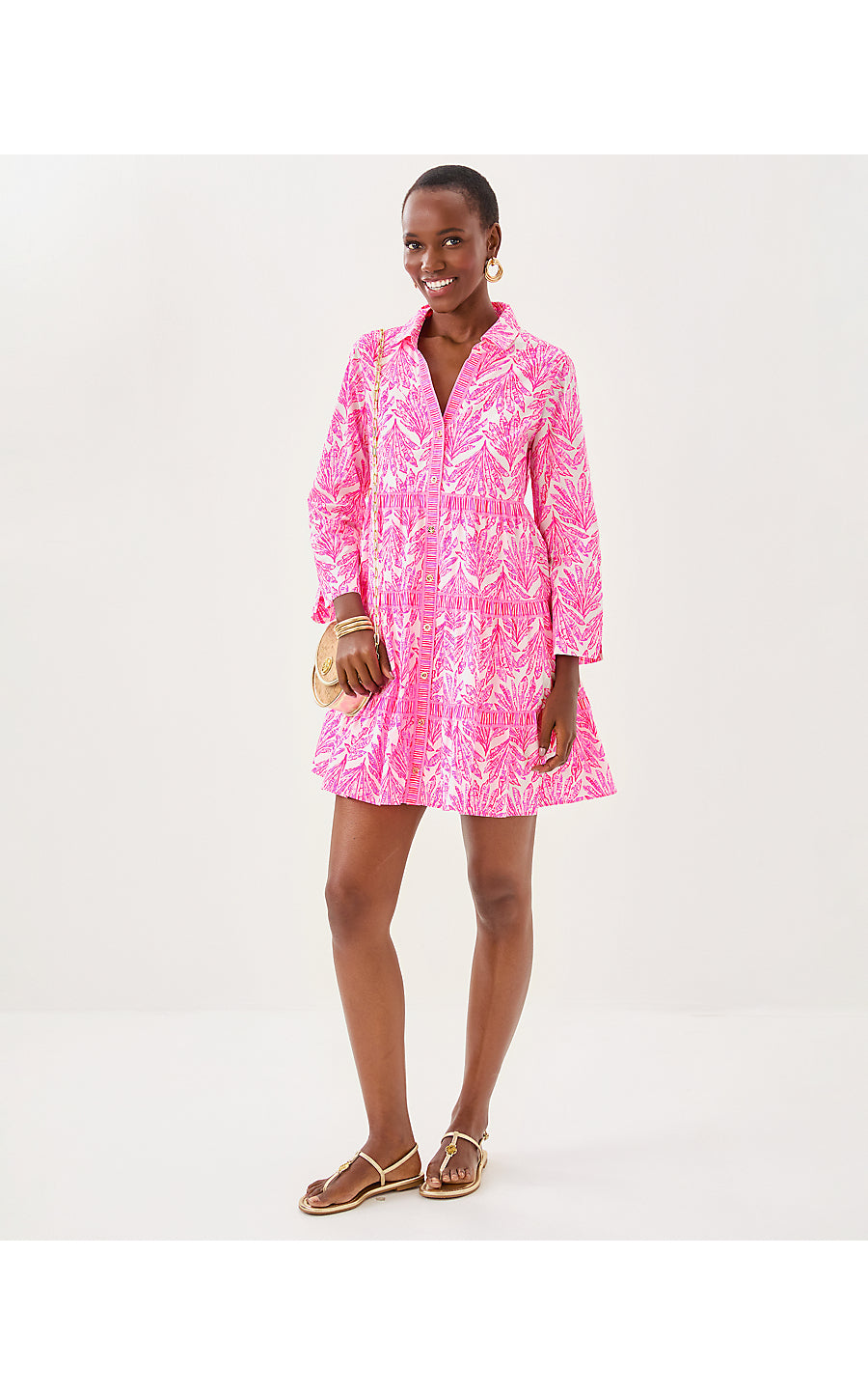 ANGIE DRESS, PINK BLISS SHADY BABE ENGINEERED WOVEN DRESS