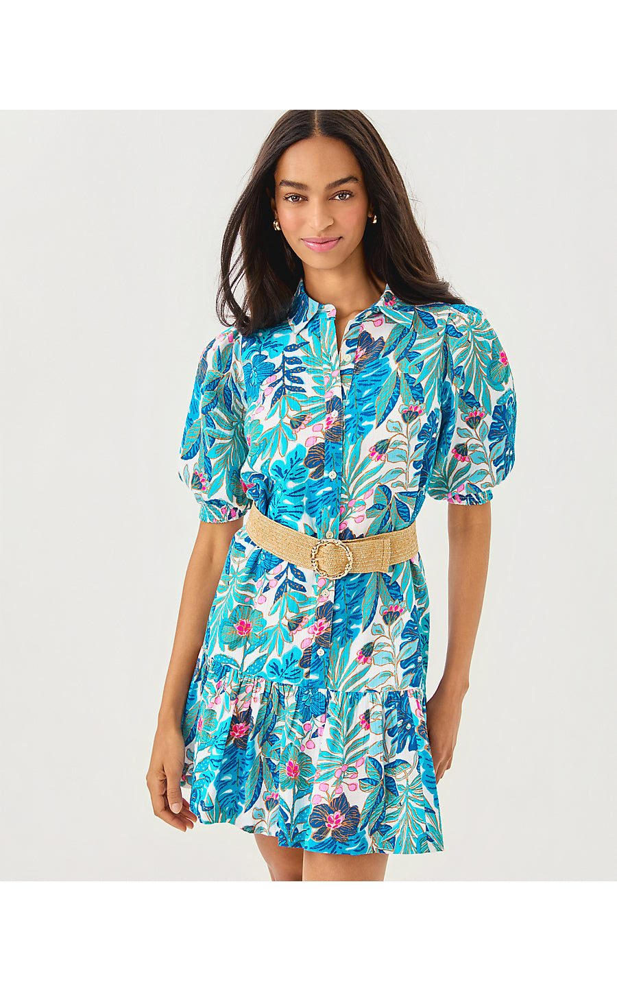 BRETT DRESS, BREEZY AQUA BEST FRONDS FOREVER
