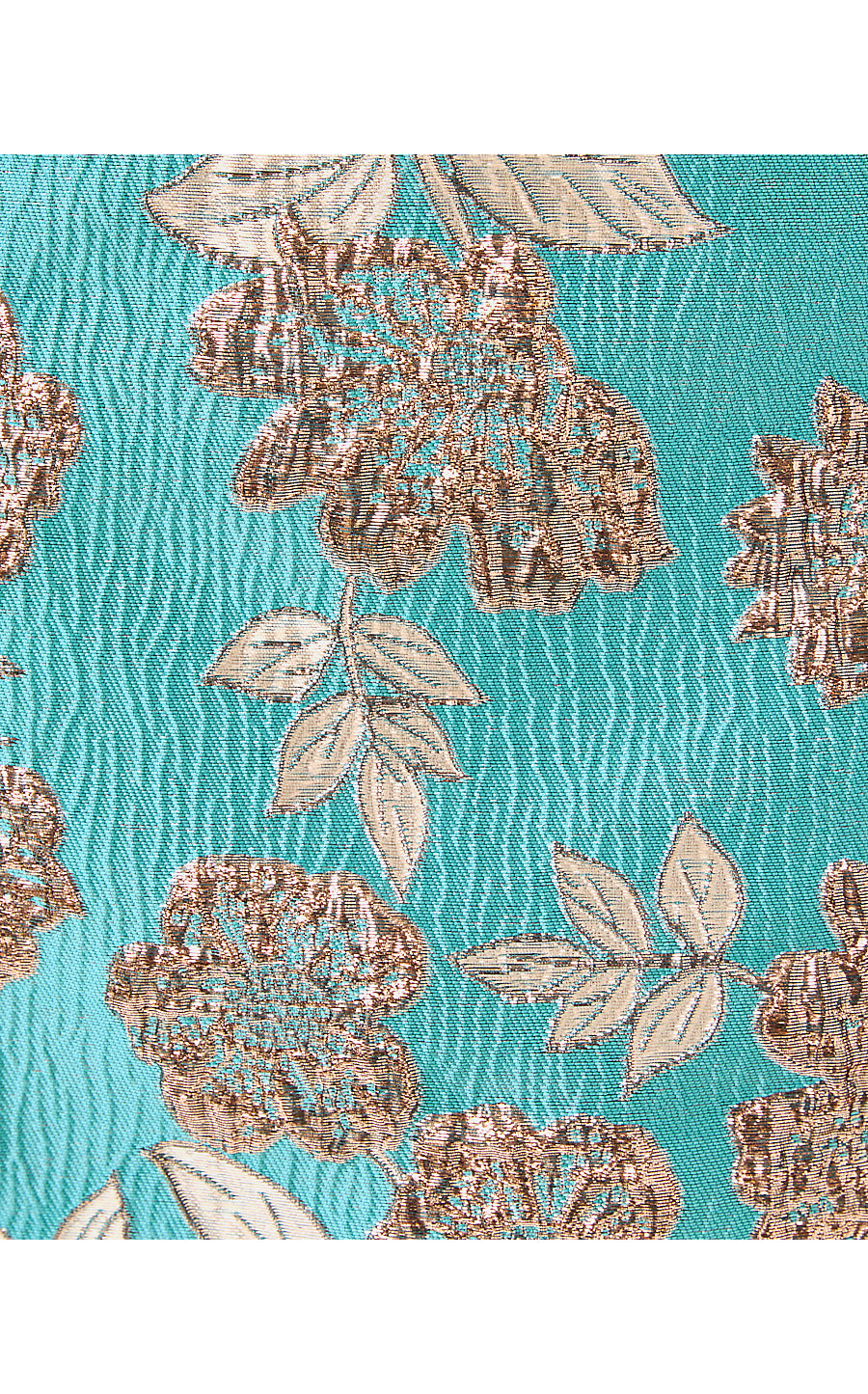 CAITIE SKIRTED BOTTOM ROMPER, TANGIER TEAL FLORAL FLING METALLIC JACQUARD
