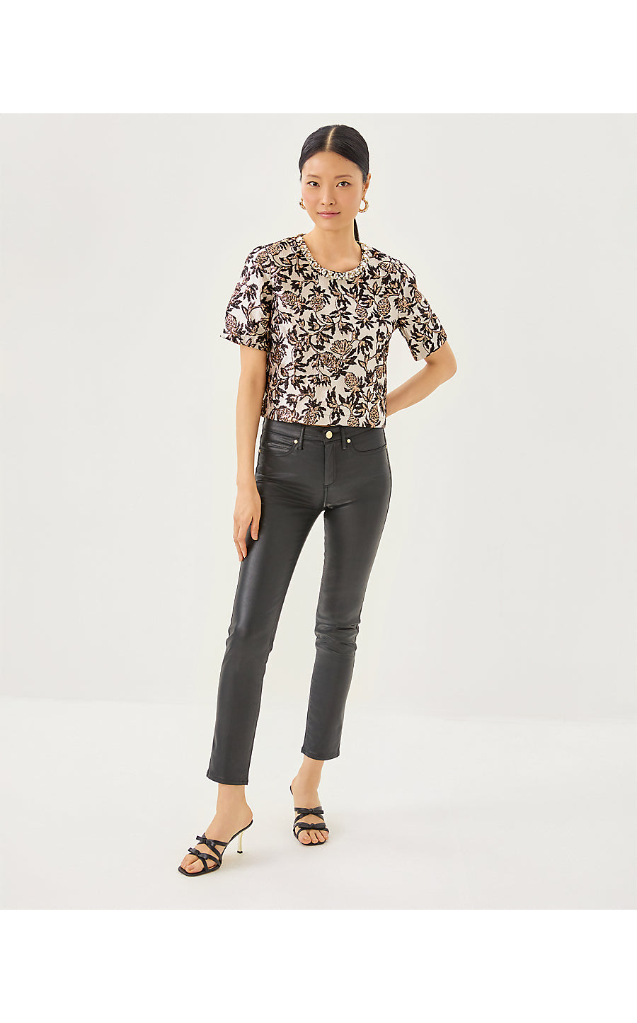 FOLIE CROPPED TOP, NOIR PINEAPPLE PUFF METALLIC JACQUARD