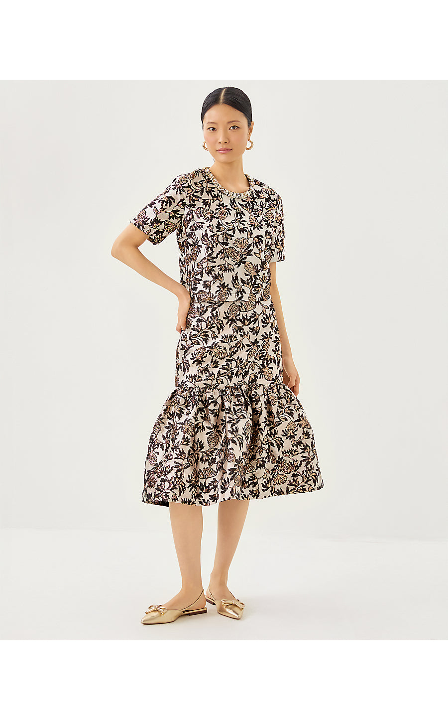 FOLIE CROPPED TOP, NOIR PINEAPPLE PUFF METALLIC JACQUARD