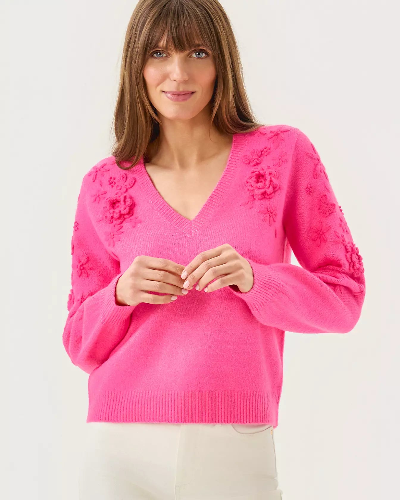 ALAYLA SWEATER, SUN SHELL PINK GARDEN PARTY EMBROIDERY