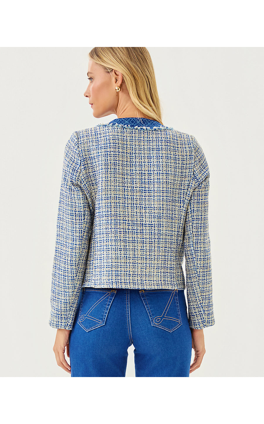 ASCENA BOUCLE JACKET, TANGIER TEAL OCEAN DEEP LUREX BOUCLE