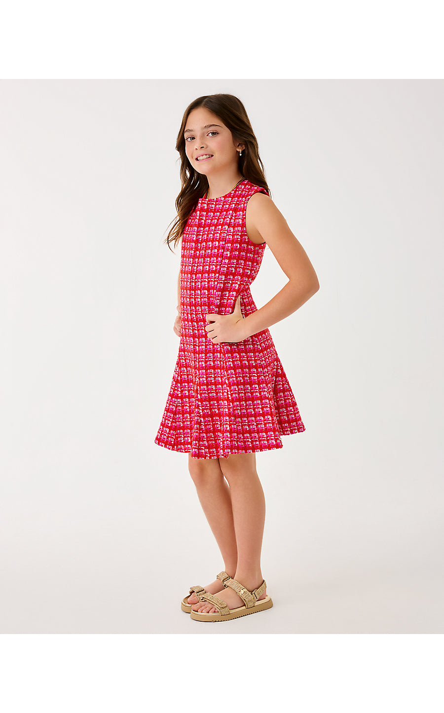 MINI ENYA DRESS, CRANBERRY RED FIESTA BOUCLE