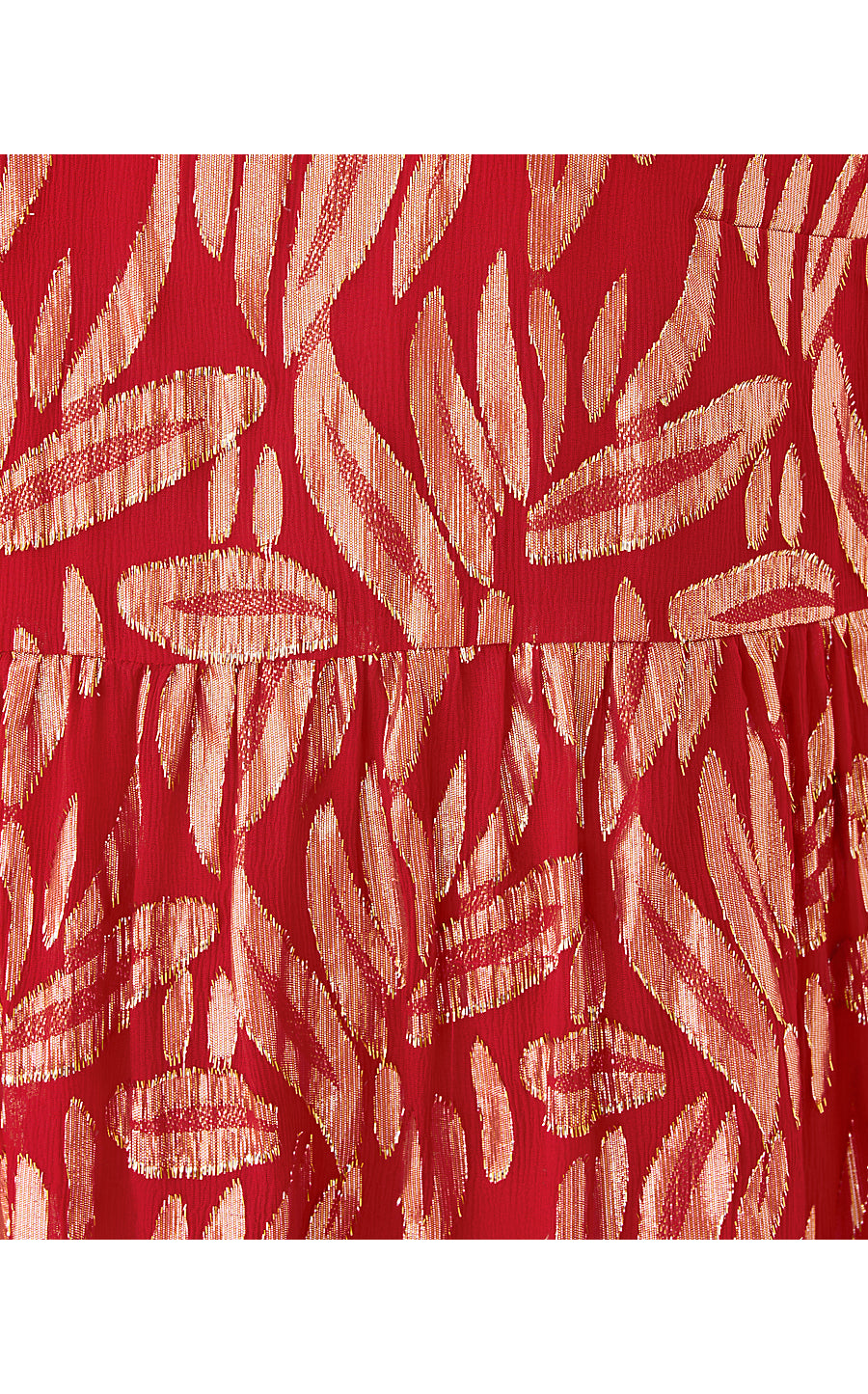 CORNELLIA SILK DRESS, CRANBERRY RED LEAFY BABE METALLIC SILK CLIP