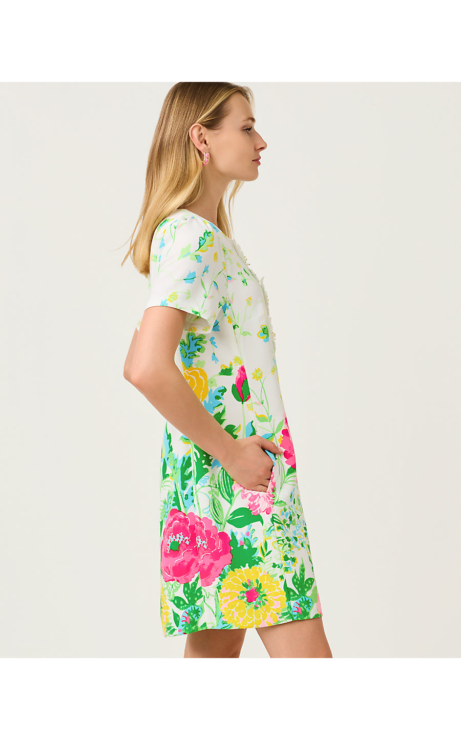 EDITA SHORT SLEEVE SHIFT, MULTI POPPY PARTY ENGINEERED WOVEN SHIFT