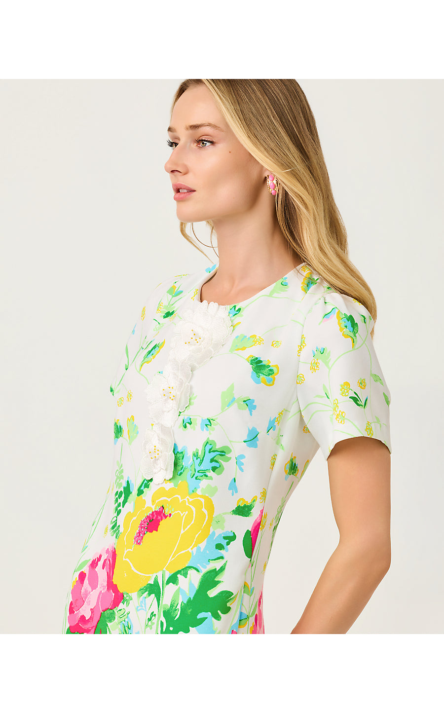 EDITA SHORT SLEEVE SHIFT, MULTI POPPY PARTY ENGINEERED WOVEN SHIFT