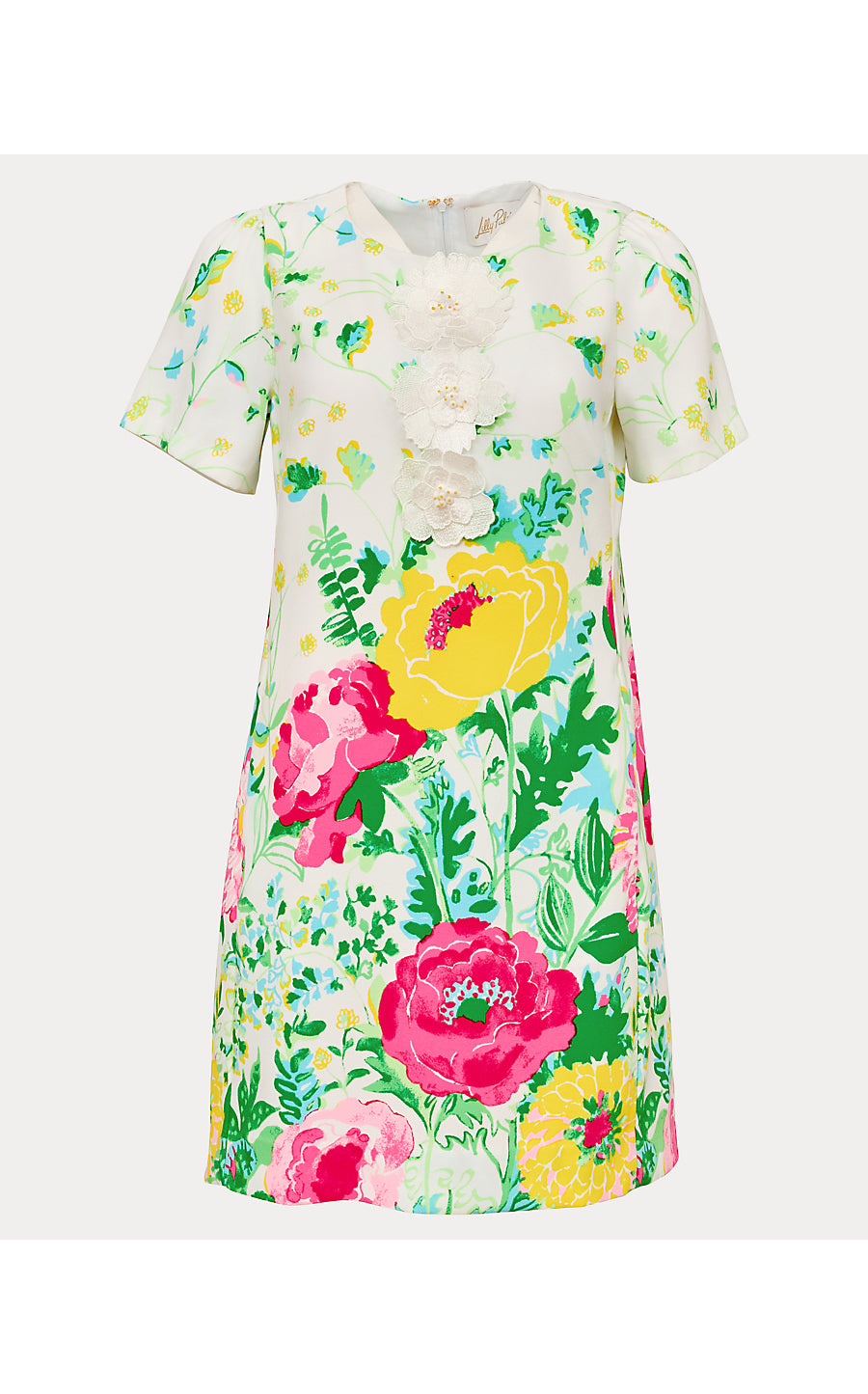 EDITA SHORT SLEEVE SHIFT, MULTI POPPY PARTY ENGINEERED WOVEN SHIFT