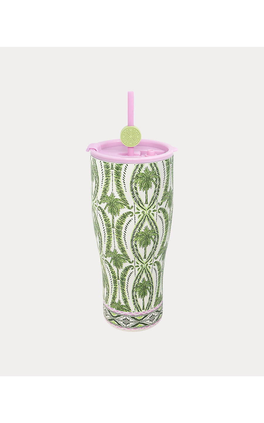Stainless Steel Tumbler with Straw, Textured Palm Stripe