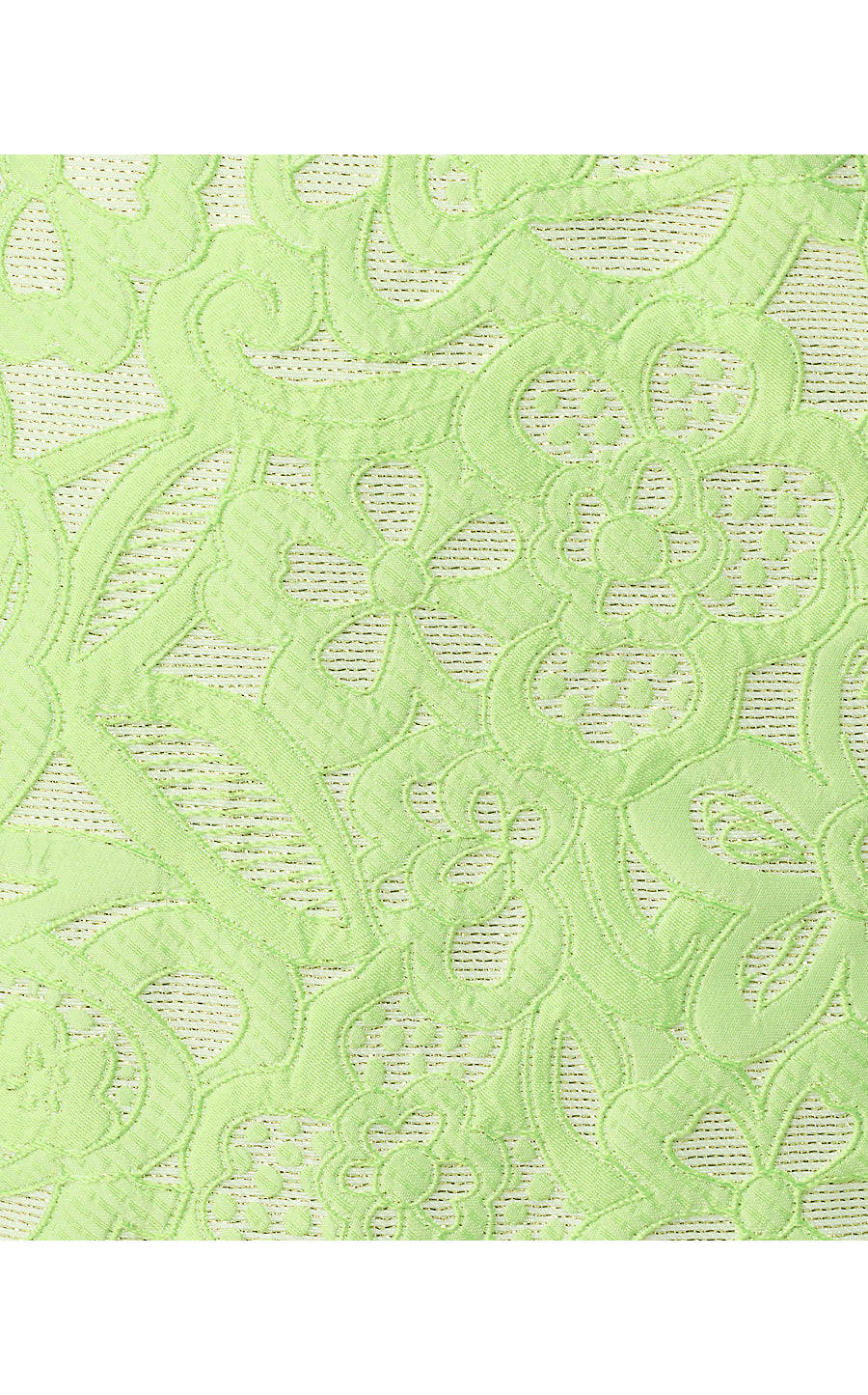 SOBEL SHIFT, PISTACHIO MACARON FLORAL CUTWORK METALLIC STRIPE