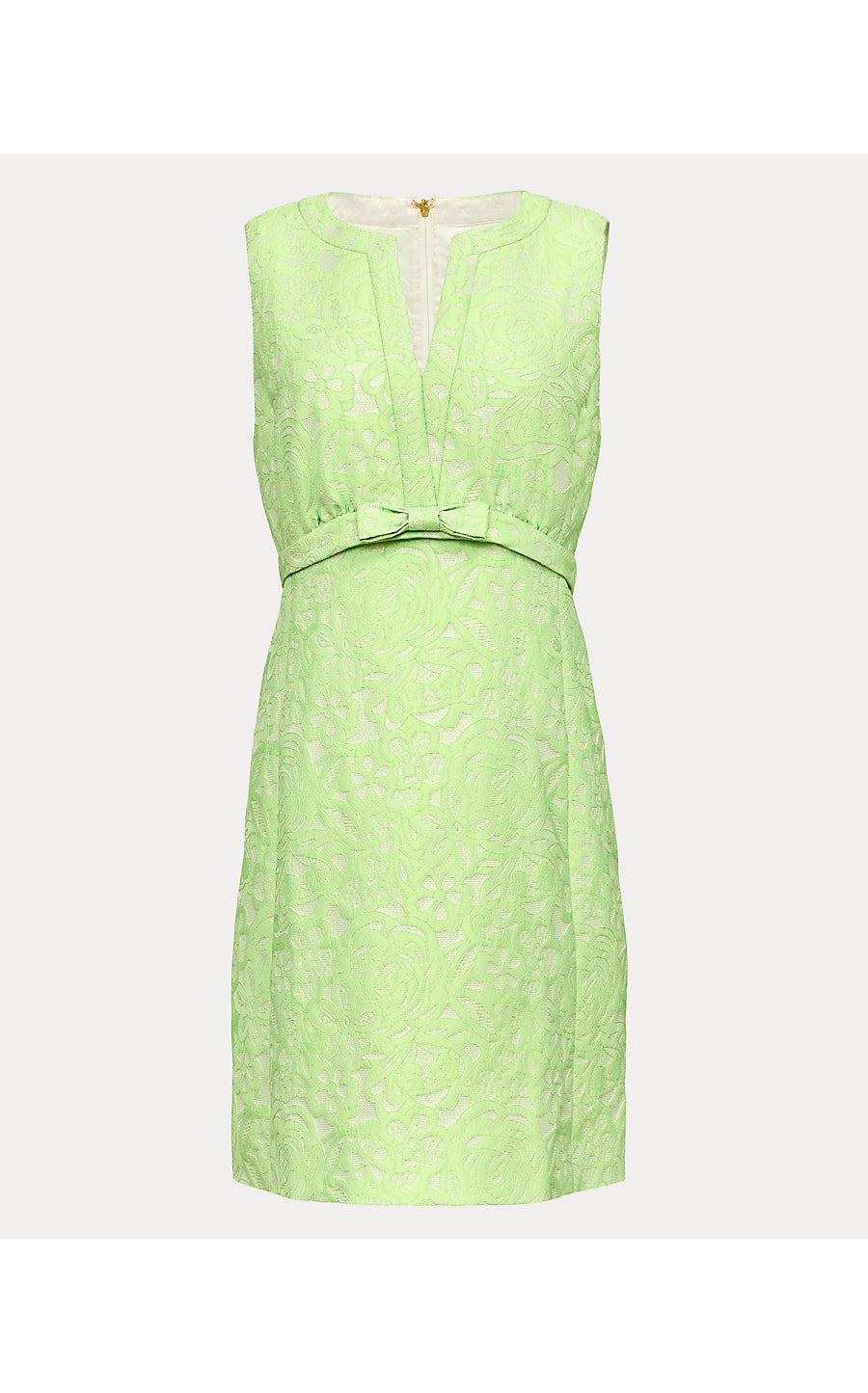 SOBEL SHIFT, PISTACHIO MACARON FLORAL CUTWORK METALLIC STRIPE