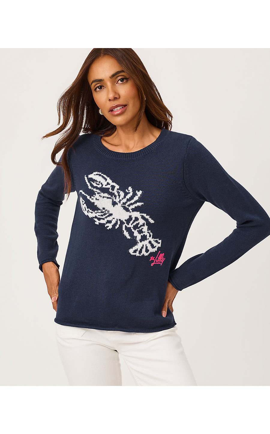 KELLYN SWEATER, LOW TIDE NAVY NAUTICAL LOBSTER JACQUARD