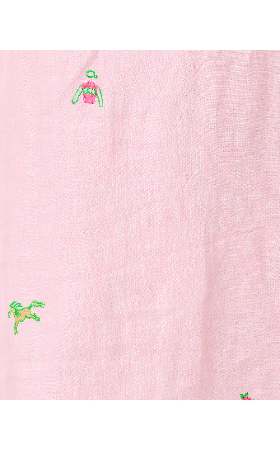 MIALEIGH ELBOW SLEEVE LINEN DRESS, CONCH SHELL PINK DERBY DITSY EMBROIDERY