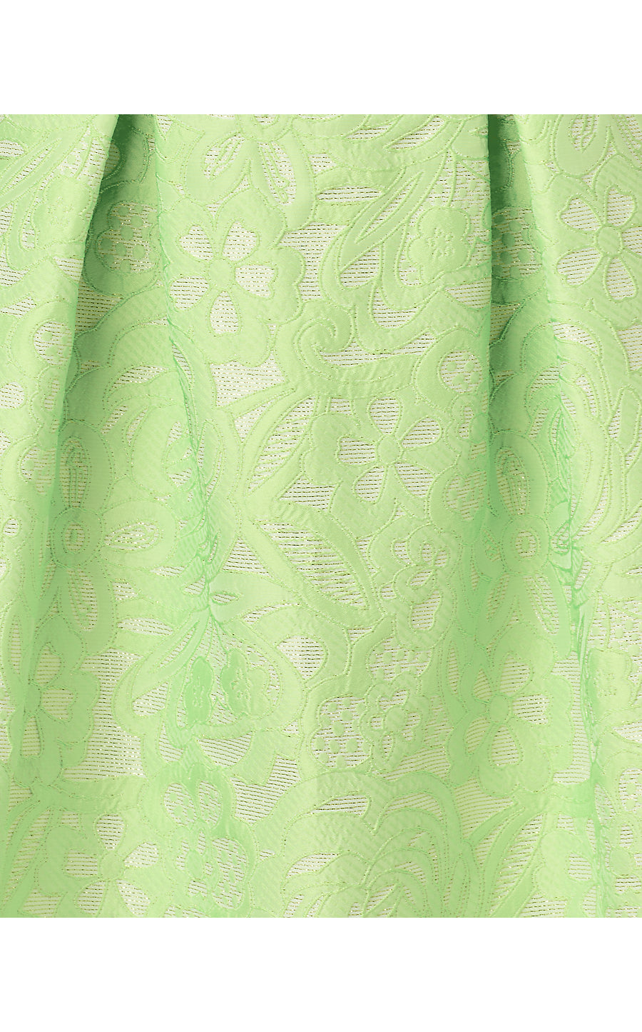 CERESE SKIRTED ROMPER, PISTACHIO MACARON FLORAL CUTWORK METALLIC STRIPE