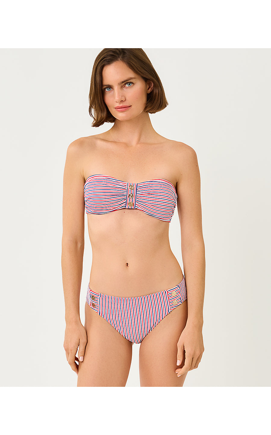 MELITA BANDEAU TOP, RESORT WHITE X PARADISE PUNCH X STARLIGHT NAVY SEERSUCKER STRIPE SWIM