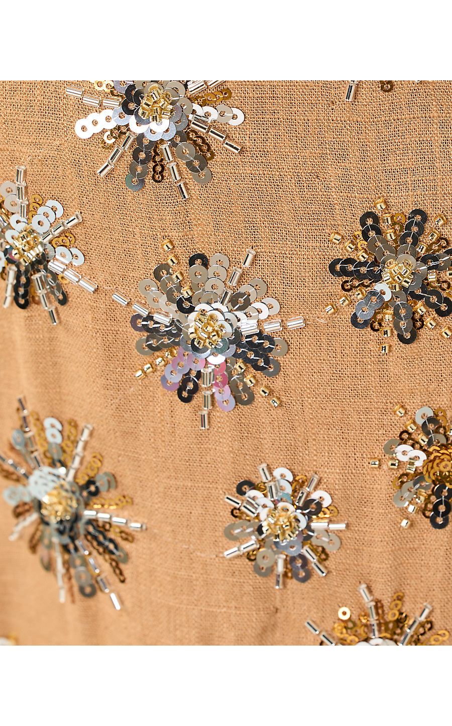TAMALA DRESS, ICED LATTE SPARKLER EMBELLISHED LINEN BLEND