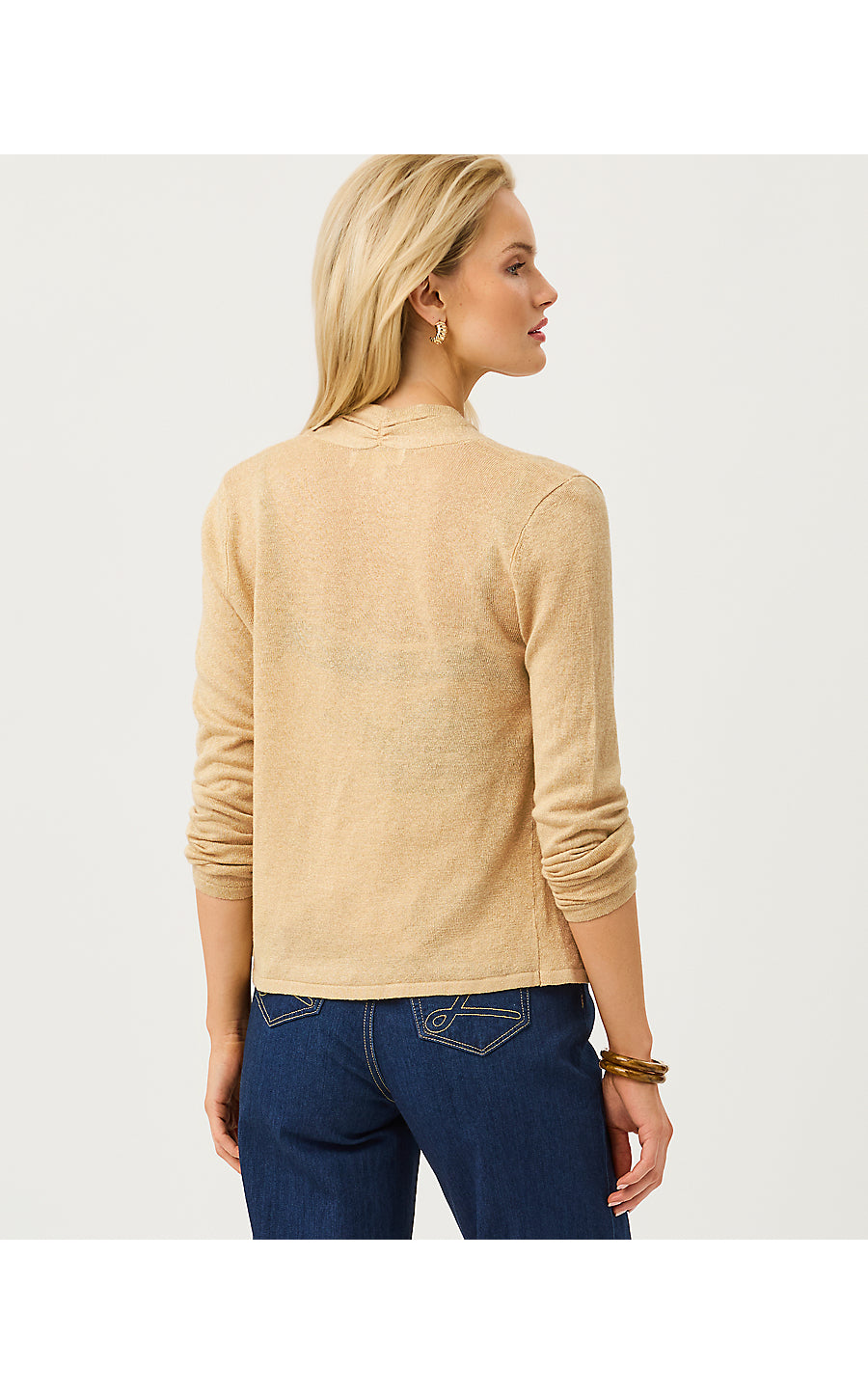 FARETTA CARDIGAN, WICKER TAN METALLIC
