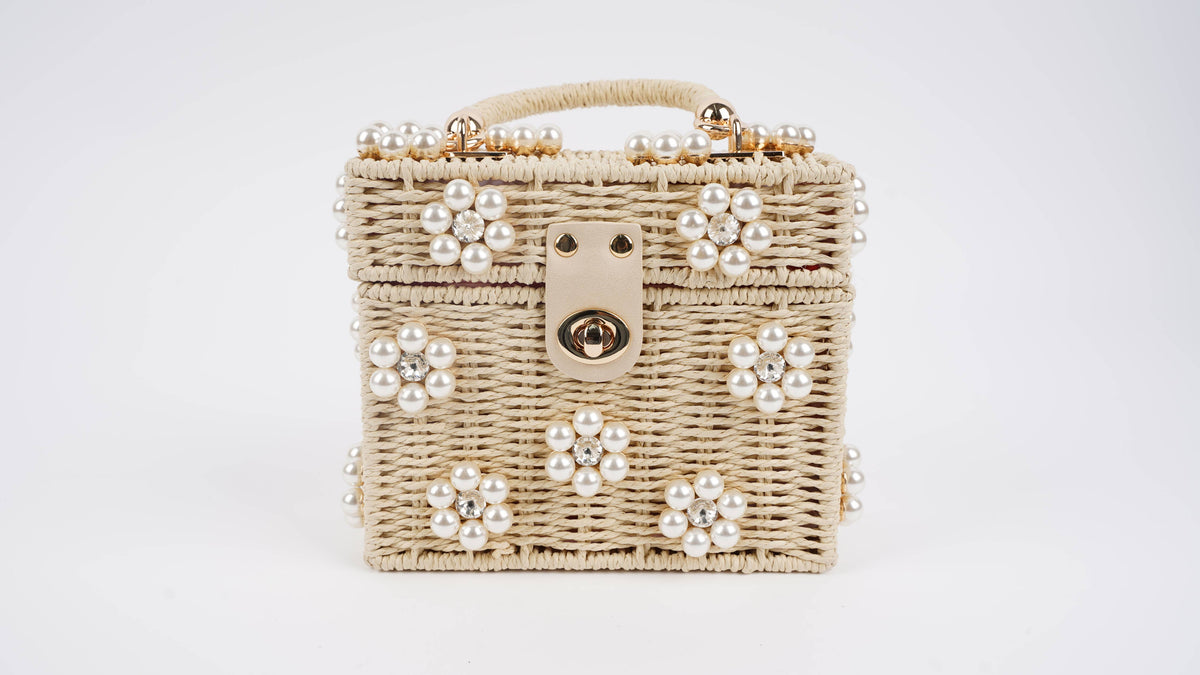 Wicker Bucket Daisy Flower Purse: Navy + White Daisy