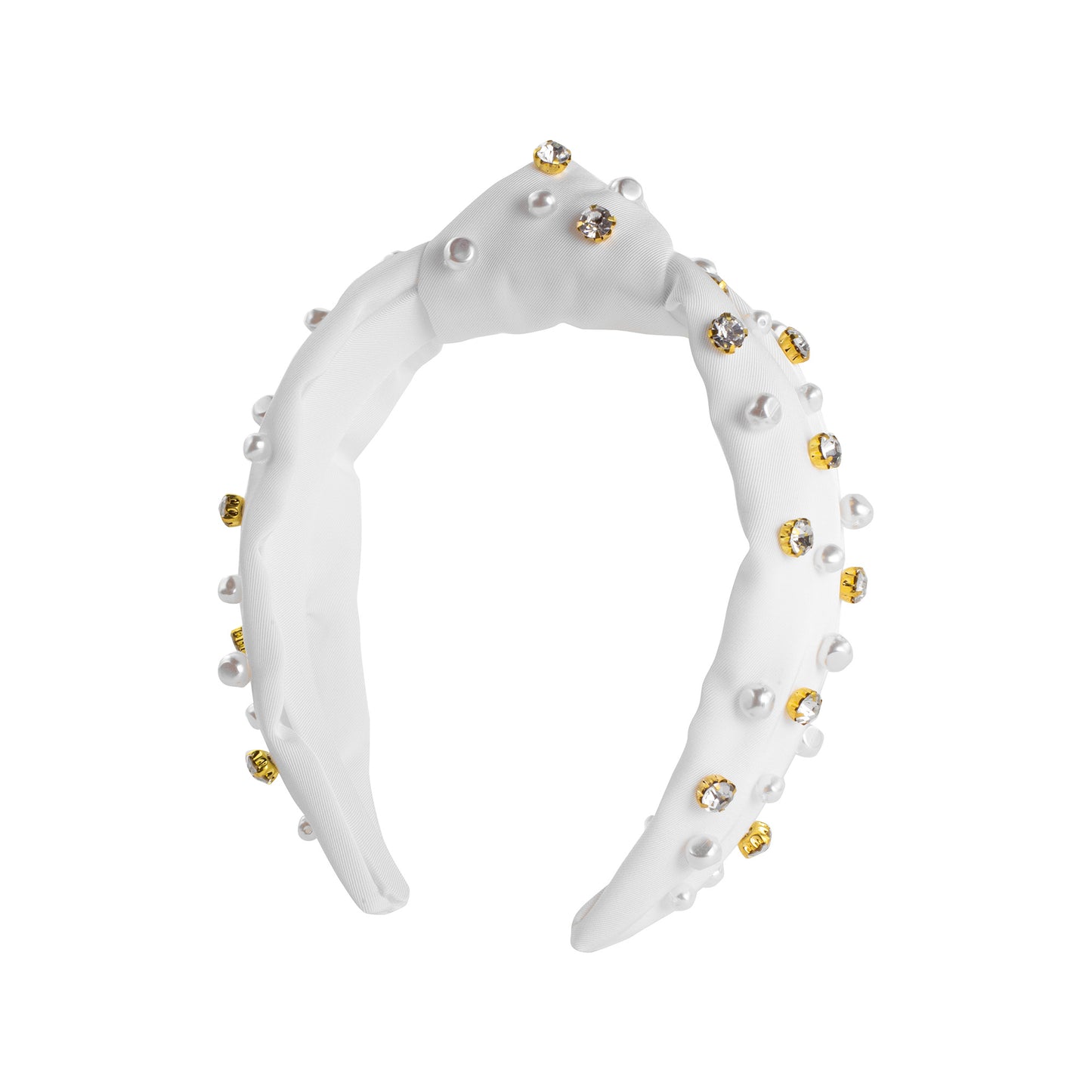 Embellished Slim Knot Headband, White