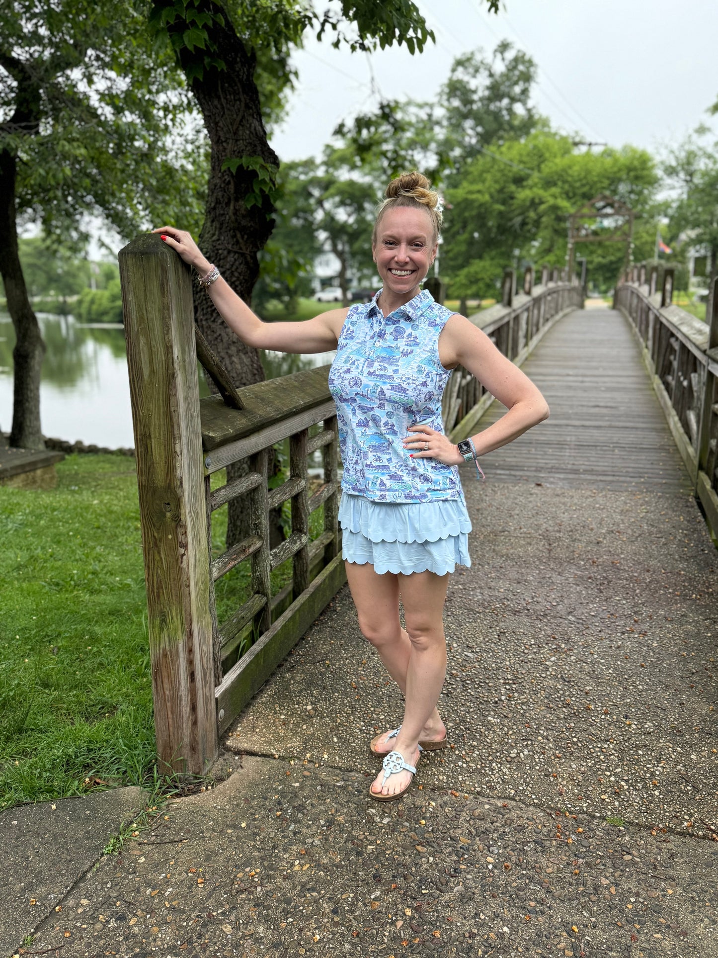 ALICE SLEEVELESS POLO, PALM PLACE CUSTOM BLUE/TEAL