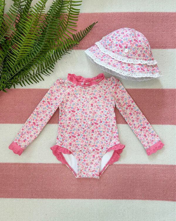Beaufort Bucket (UPF 35+) - Mableton Mini Floral (Pink) with Worth Avenue White