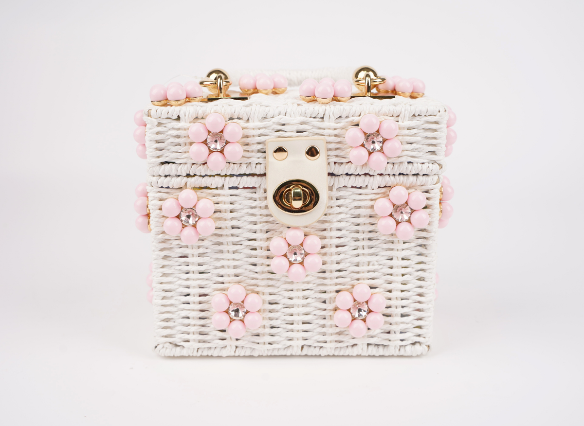 Wicker Bucket Daisy Flower Purse: Navy + White Daisy