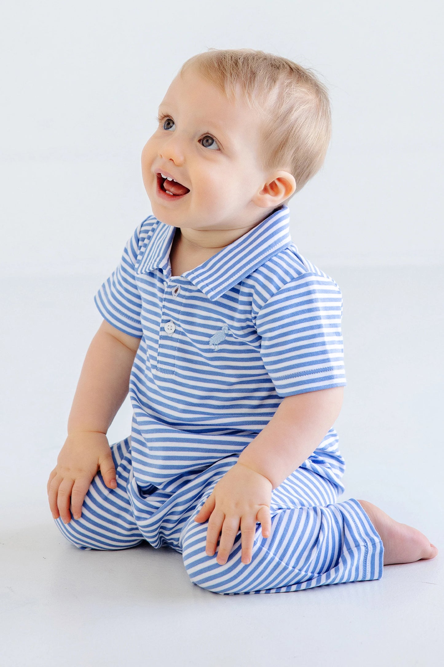 Sir Proper's Romper with Pants,
Barbados Blue Stripe/Buckhead Blue