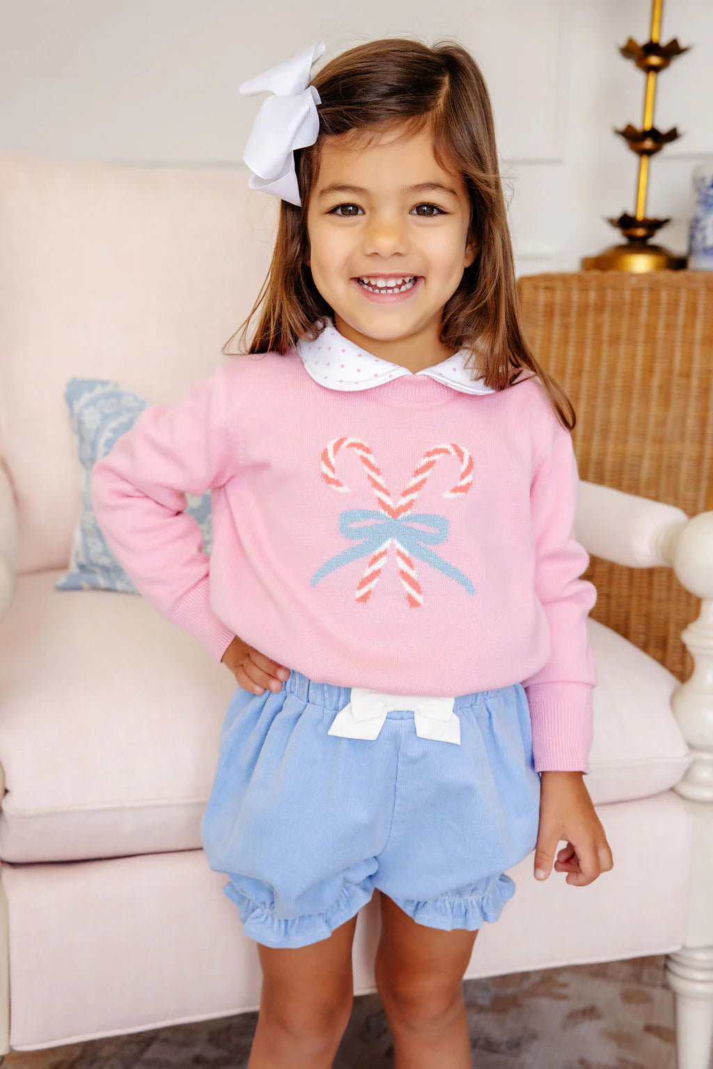 Maude's Peter Pan Collar Shirt - Pima LS,
Sandpearl Pink Microdot