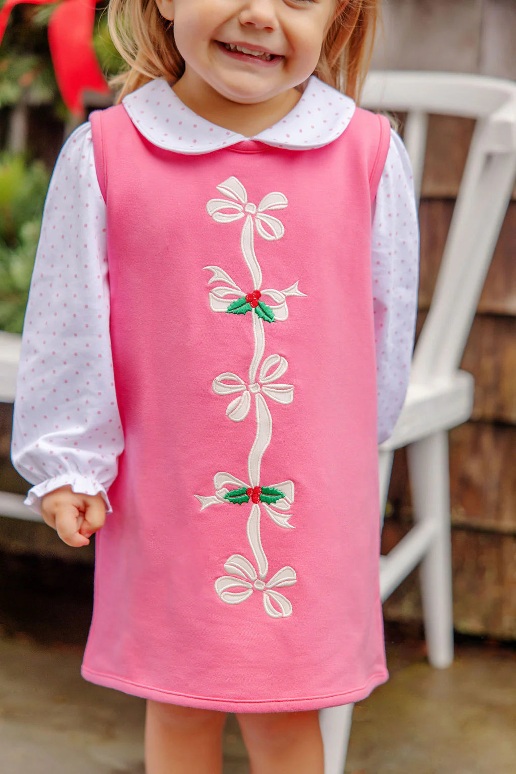 Annie Apron Dress - Bows,
Romany Rose/Bows
