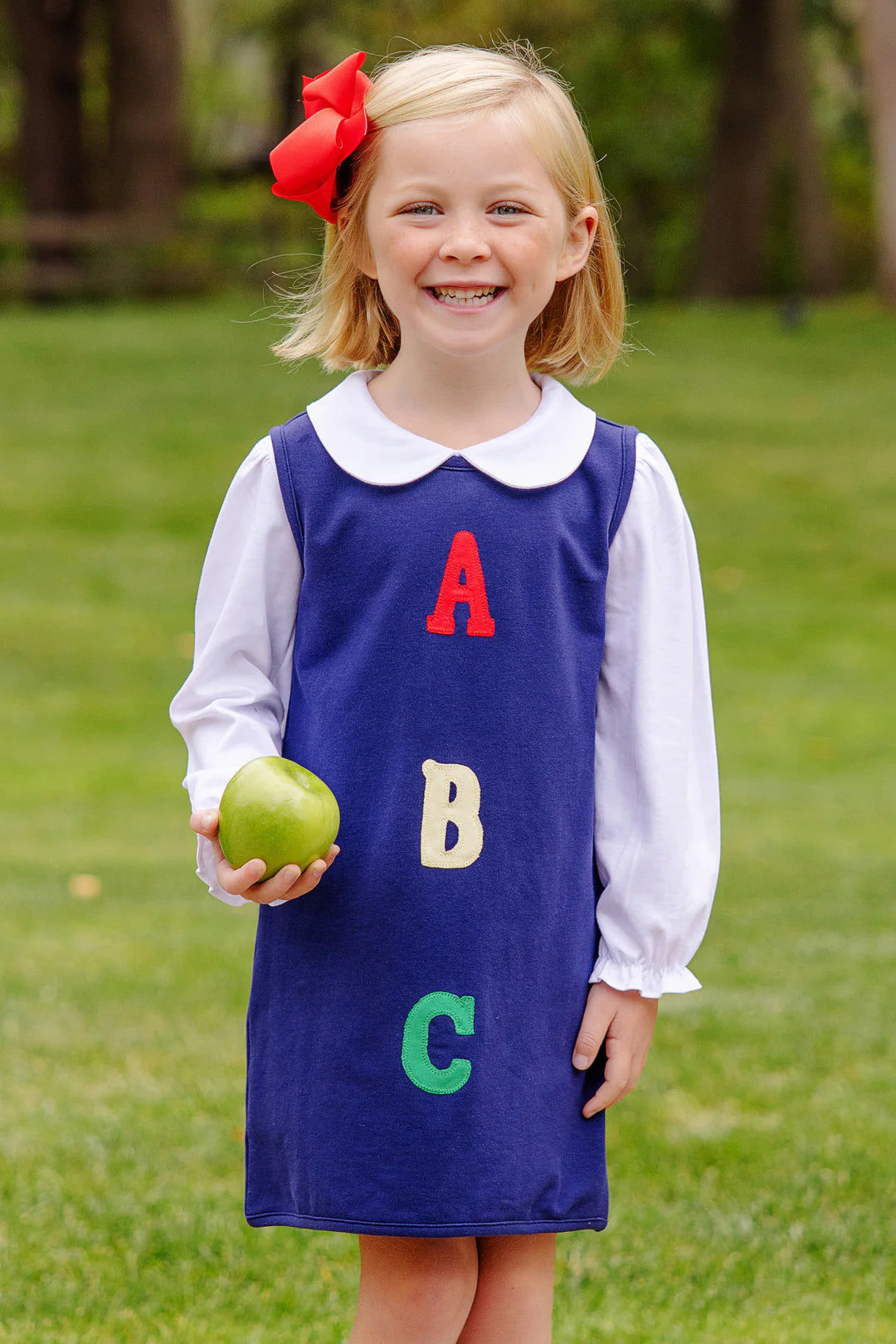 Annie Apron Dress - ABC,
Nantucket Navy/Richmond Red