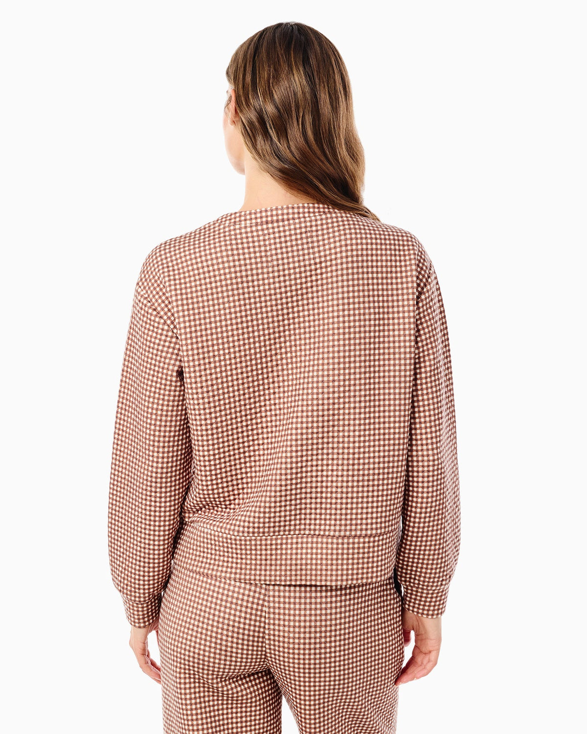 QUILTED BEDFORD SWEATSHIRT - MILK CHOCOLATE GINGHAM
