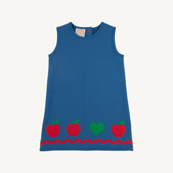Annie Apron Dress - Knit,
Wood Boat Blue/Richmond Red/Apples and Heart