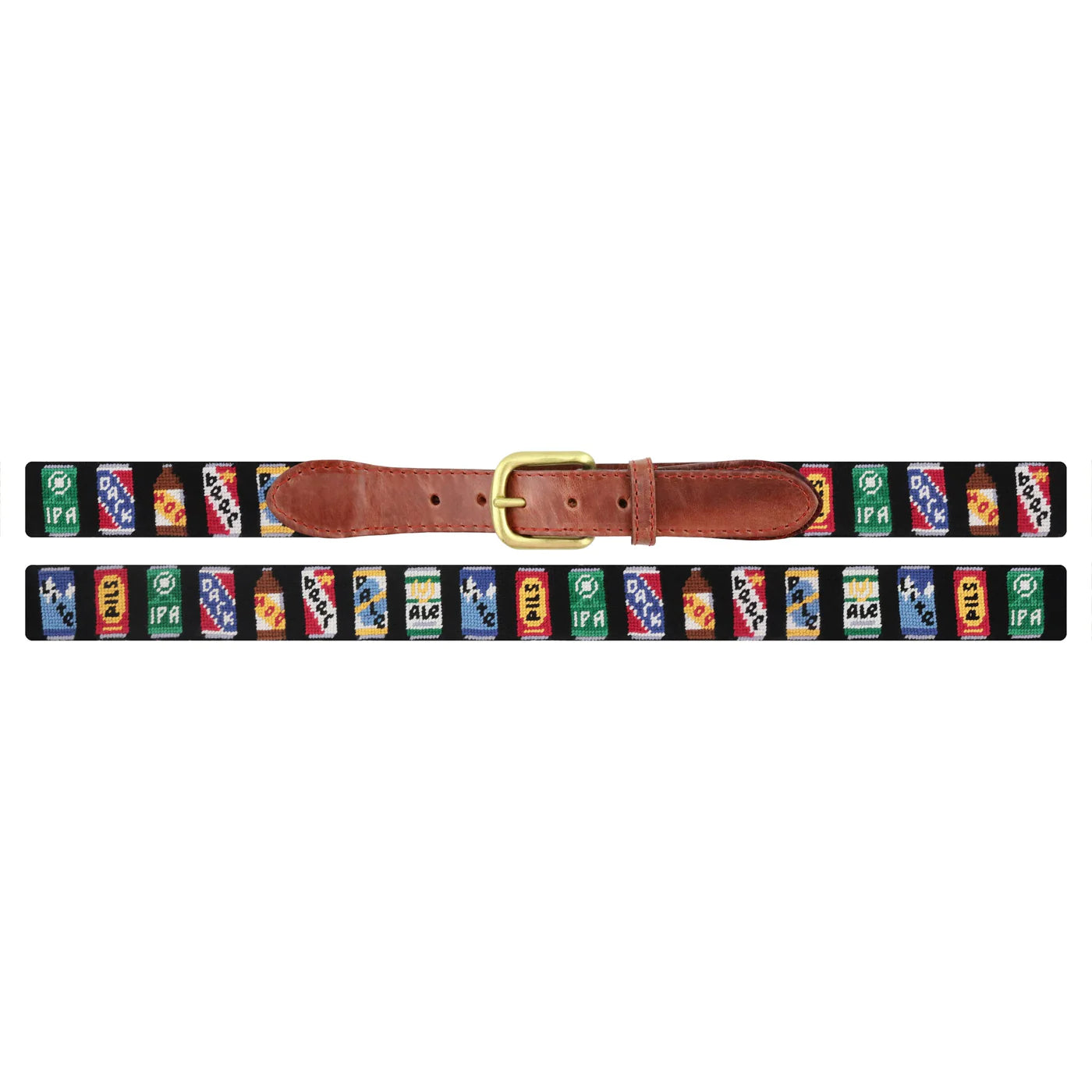 NEEDLEPOINT BELT, BEER CANS