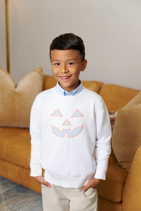 Isaac's Intarsia Sweater, Palmetto Pearl/Pumpkin Face