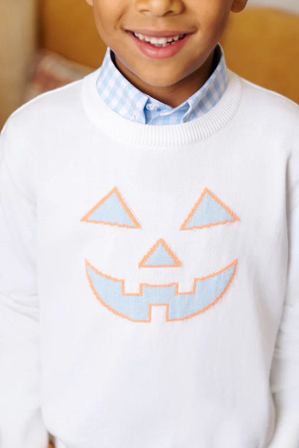 Isaac's Intarsia Sweater, Palmetto Pearl/Pumpkin Face