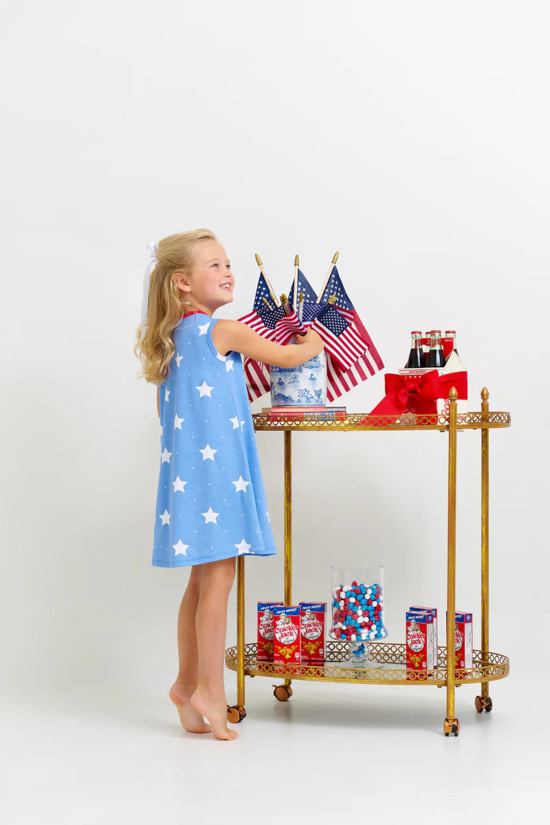 Sleeveless Polly Play Dress - North Sea Stars with Richmond Red