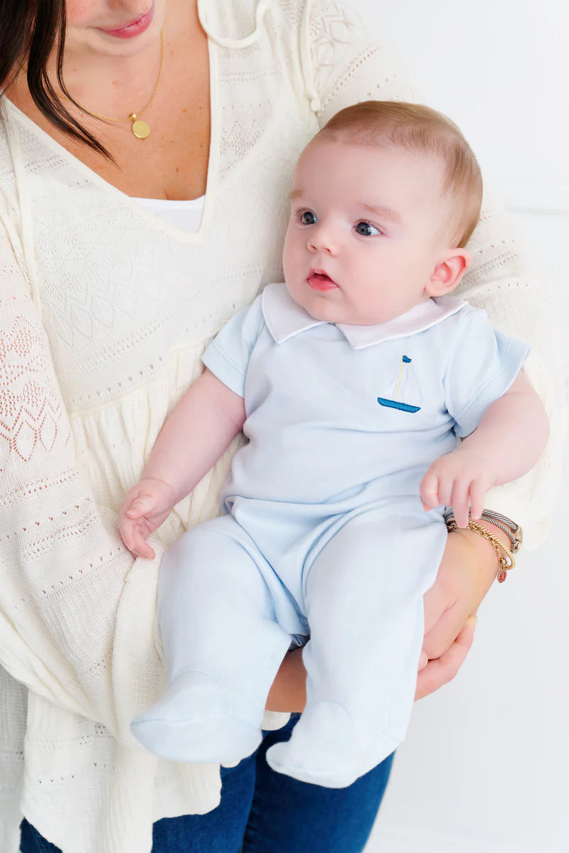 Rock Me Romper - Buckhead Blue with Worth Avenue White & Boat Embroidery