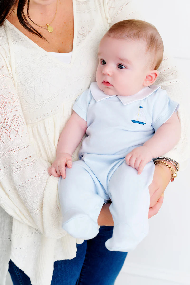 Rock Me Romper - Buckhead Blue with Worth Avenue White & Boat Embroidery