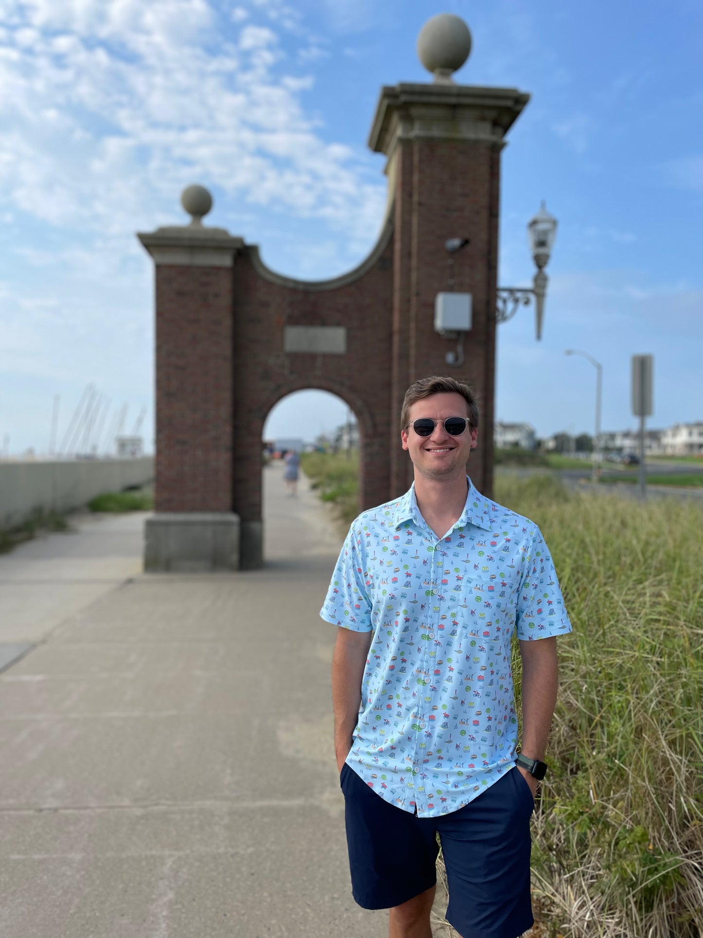 BOATYARD BUTTON DOWN, MEN'S PALM PLACE, LIGHT BLUE CLASSIC