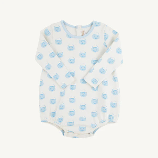 Long Sleeve Patton Play Romper - Vintage Prep Pumpkin Pails with Buckhead Blue